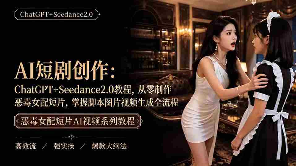 AI短剧从零创作实战课|ChatGPT脚本撰写+Seedance2.0视频生成,恶毒女配短剧全流程教程-造富网