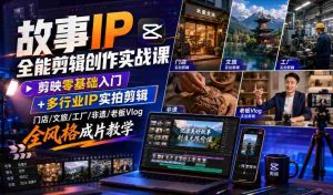 故事IP全能剪辑创作实战课|剪映零基础入门+多行业IP实拍剪辑,门店/文旅/工厂/非遗/老板Vlog全风格成片教学-造富网