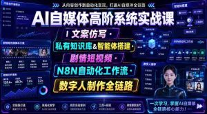 AI自媒体高阶系统实战课｜文案仿写・私有知识库&智能体搭建・剧情短视频・N8N自动化工作流・数字人制作全链路-造富网