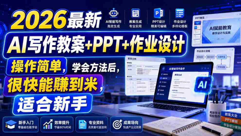 2026最新AI写作教案+PPT+作业设计,操作简单,学会方法后,很快能賺到米,适合新手-造富网
