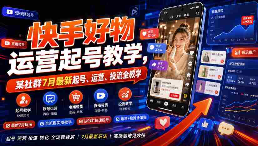 快手好物运营起号教学,某社群7月最新起号、运营、投流全教学-造富网