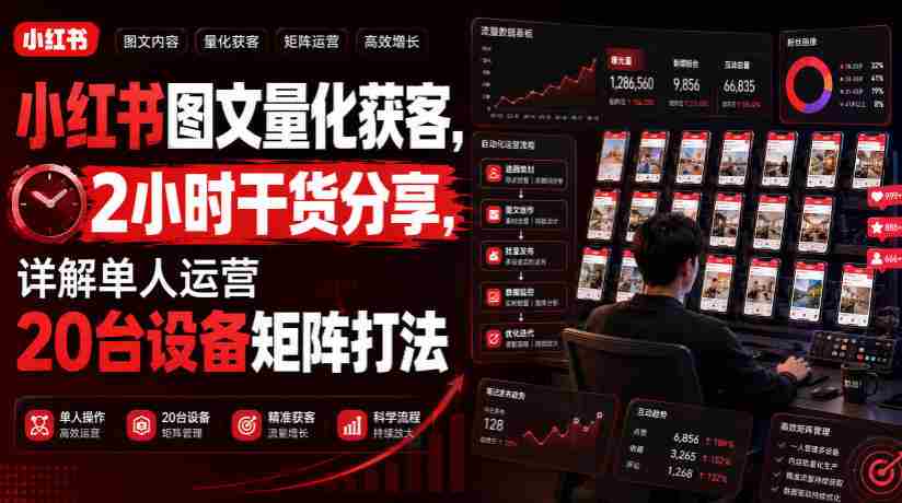 小红书图文量化获客,2小时干货分享,详解单人运营20台设备矩阵打法-造富网
