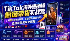 TikTok海外短视频橱窗带货实战营|从0搭建海外账号,算法运营+爆款内容+自然流量变现全流程-造富网
