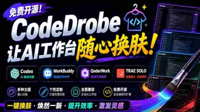 免费开源的CodeDrobe,让AI工作台随心换肤,支持Codex、WorkBuddy等,免费且本地运行!-造富网