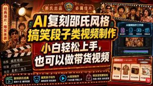 AI复刻邵氏风格搞笑段子类视频制作，小白轻松上手，也可以做带货视频-造富网