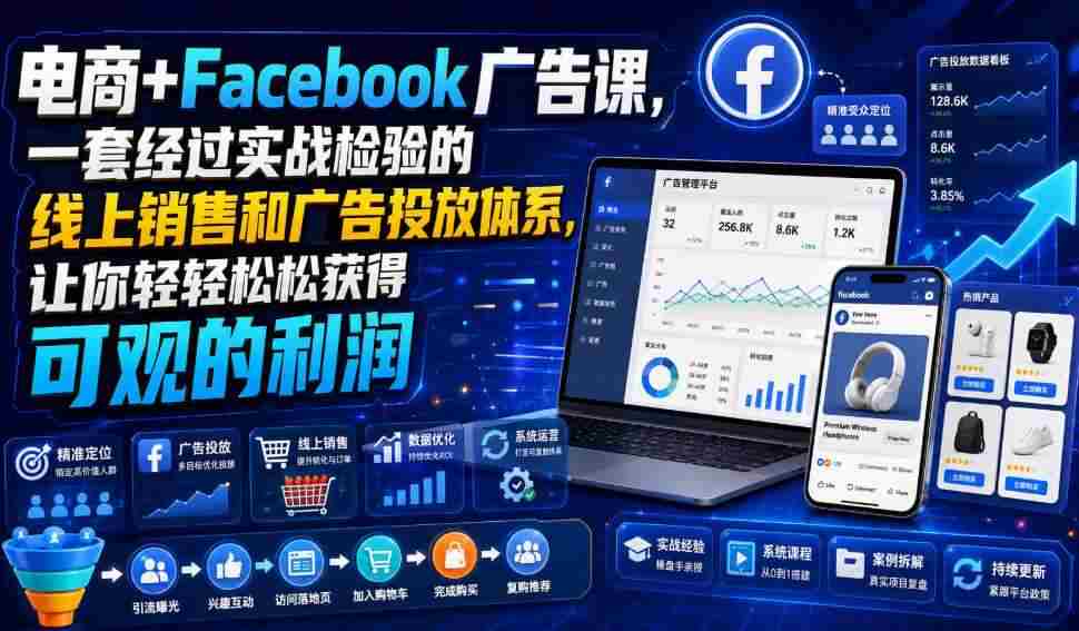 电商+Facebook广告课,一套经过实战检验的线上销售和广告投放体系,让你轻轻松松获得可观的利润【原创双语字幕】-造富网