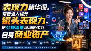 表现力精华课，帮普通人提升镜头表现力，把公域流量稳稳转化为自身商业资产-造富网