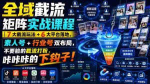 全域截流矩阵实战课程|7大截流玩法+6大平台落地,素人号+行业号双布局,不要脸的截流打粉,咔咔咔的下钩子!-造富网