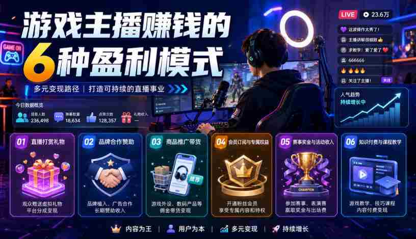 付费文章:游戏主播賺钱的6种盈利模式-造富网
