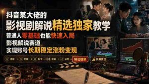 抖音某大佬的影视剧解说精选独家教学，普通人零基础也能快速入局影视解说赛道，实现账号长期稳定变现-造富网