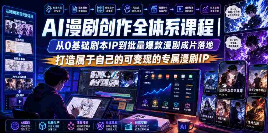 AI漫剧创作全体系课程｜从0基础剧本IP到批量爆款漫剧成片落地，打造属于自己的可变现的专属漫剧IP-造富网