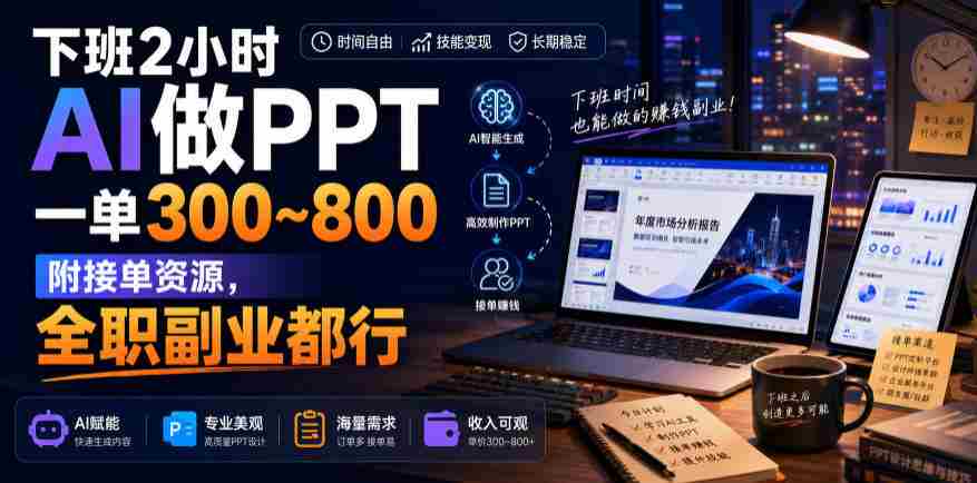 下班2小时AI做PPT,一单300~800,附接单资源,全职副业都行【揭秘】-造富网