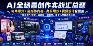 AI全场景创作实战汇总课|电商带货+自媒体内容+办公增效+视觉设计全覆盖,一套掌握AI作图、做视频、做文档、数字人全套落地技能-造富网