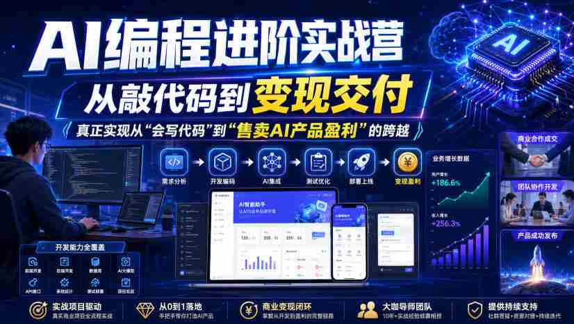 AI编程进阶实战营,从敲代码到变现交付,,真正实现从“会写代码”到“售卖AI产品盈利”的跨越-造富网