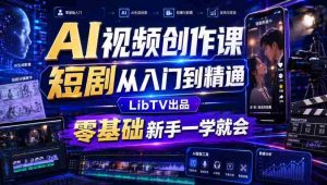 AI视频创作课,短剧从入门到精通,LibTV出品,零基础新手一学就会-造富网