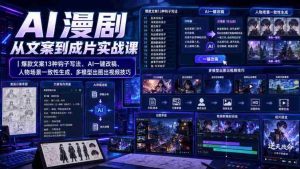 AI漫剧从文案到成片实战课｜爆款文案13种钩子写法、AI一键改稿、人物场景一致性生成、多模型出图出视频技巧-造富网