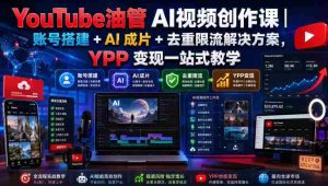 YouTube油管AI视频创作课|账号搭建+AI成片+去重限流解决方案,YPP变现一站式教学-造富网