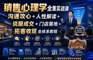 销售心理学全集实战课｜沟通攻心+人性解读+说服成交+门店落地+拓客收现全体系教程-造富网