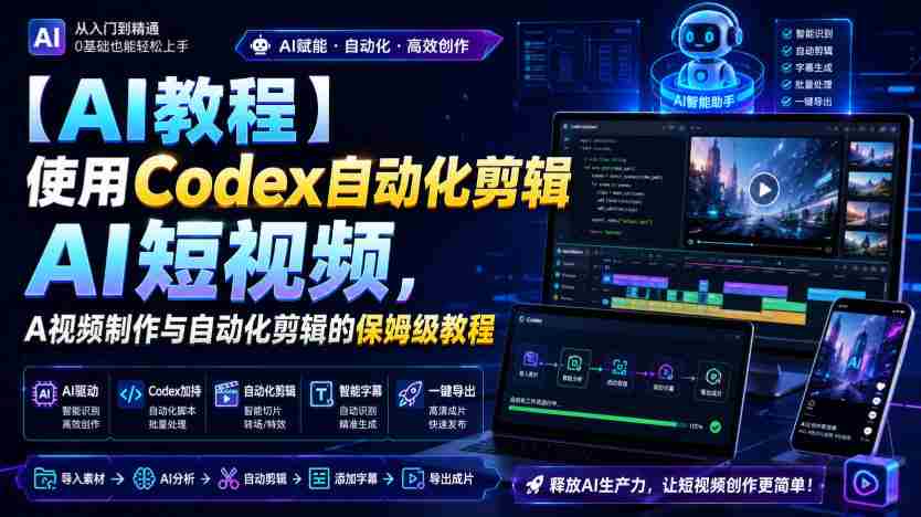 【AI教程】使用Codex自动化剪辑AI短视频,AI视频制作与自动化剪辑的保姆级教程-造富网