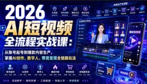 2026 AI短视频全流程实战课:从账号起号到爆款内容生产,掌握AI创作、数字人、带货变现全链路玩法-造富网