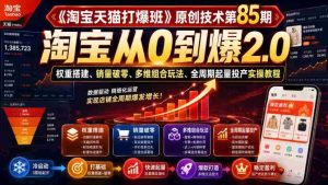 《淘宝天猫打爆班》原创技术第85期,淘宝从0到爆2.0,权重搭建、销量破零、多维组合玩法、全周期起量投产实操教程-造富网