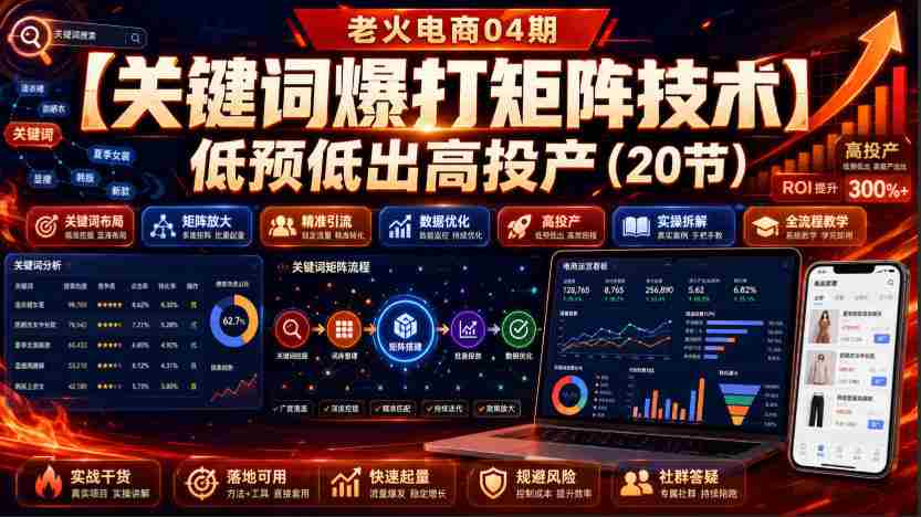 老火电商04期:【关键词爆打矩阵技术】低预低出高投产(20节)-造富网