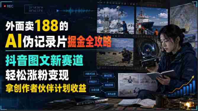 外面卖188的AI伪记录片掘金全攻略,抖音图文新赛道,轻松涨粉变现,拿创作者伙伴计划收益【文档】-造富网