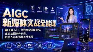 AIGC新媒体实战全能课|AI工具入门、短视频全流程制作、主流绘图软件实操、数字人商业视频落地教程-造富网