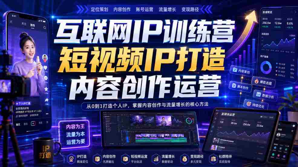 互联网IP训练营,短视频IP打造,内容创作运营-造富网