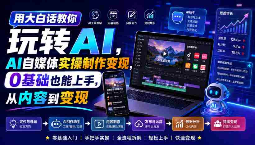 用大白话教你玩转AI,AI自媒体实操制作变现,0基础也能上手,从内容到变现-造富网