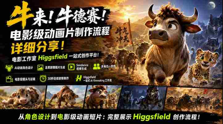 牛来!牛德赛!电影级动画片制作流程详细分享!电影工作室Higgsfield一站式创作平台,完整创作流程-造富网