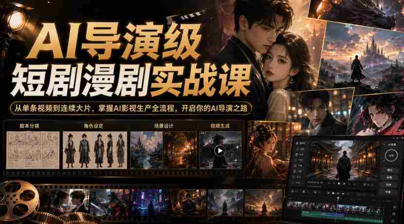 AI导演级短剧漫剧实战课,从单条视频到连续大片,掌握AI影视生产全流程,开启你的AI导演之路!-造富网