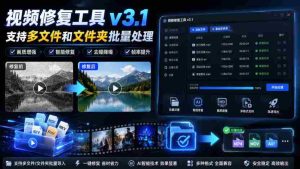 视频修复工具v3.1,支持多文件和文件夹批量处理-造富网