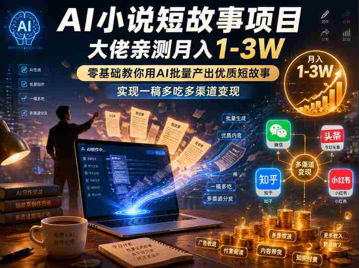 AI小说短故事项目,大佬亲测月入1-3W,零基础教你用AI批量产出优质短故事,实现一稿多吃多渠道变现(更新0824)-造富网