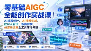 零基础AIGC全能创作实战课|AI绘画设计、AI视频生成、数字人制作、智能剪辑、AI音乐文案全工具落地教程-造富网