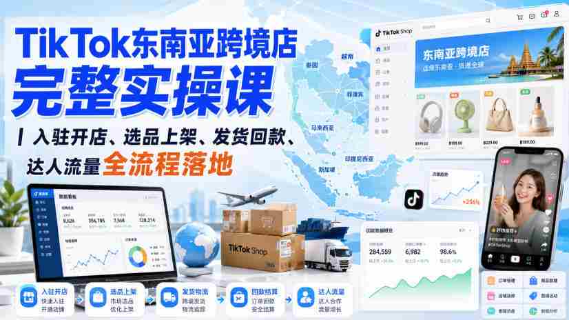 TikTok东南亚跨境店完整实操课|入驻开店、选品上架、发货回款、达人流量全流程落地-造富网