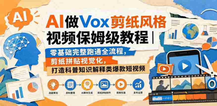 AI做Vox剪纸风格视频保姆级教程｜零基础完整跑通全流程，剪纸拼贴视觉化，打造科普知识解释类爆款短视频-造富网