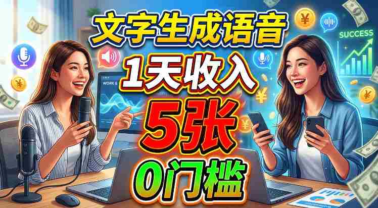 文字生成语音,1天收入5张,超简单美刀项目-造富网