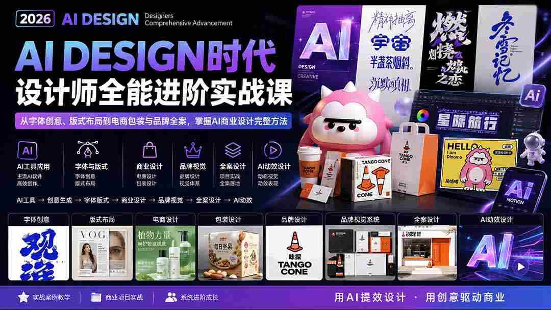 (20195期)2026AI DESIGN时代设计师全能进阶实战课:从字体创意、版式布局到电商包装与品牌全案,掌握AI商业设计完整方法-造富网