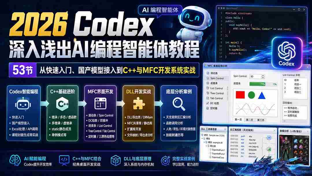 (20221期)2026 Codex深入浅出AI编程智能体教程:53节从快速入门、国产模型接入到C++与MFC开发系统实战-造富网