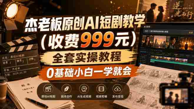 杰老板原创AI短剧教学(收费999元),全套实操教程,0基础小白一学就会,非搬运技术-造富网