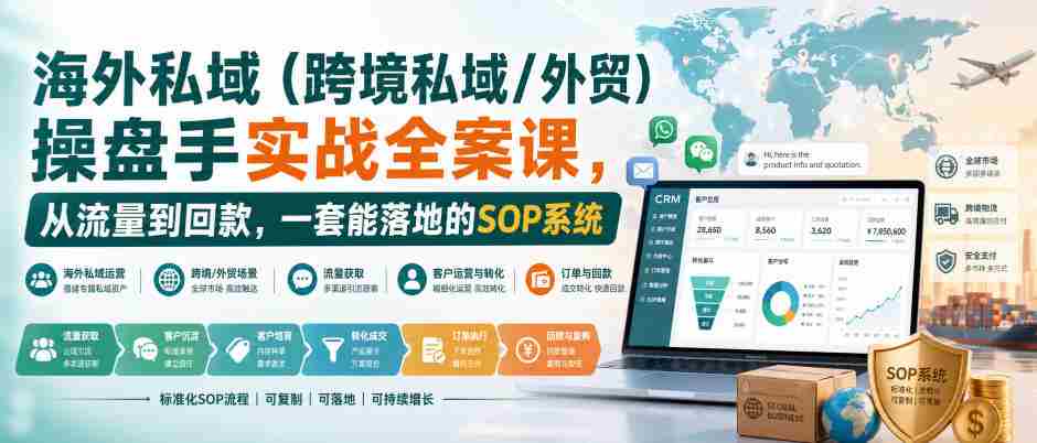 海外私域(跨境私域/外贸)操盘手实战全案课,从流量到回款,一套能落地的SOP系统-造富网