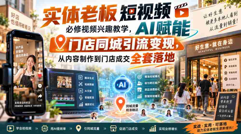 实体老板短视频必修视频兴趣教学,AI赋能门店同城引流变现,AI+短视频+直播打爆实体客流量-造富网