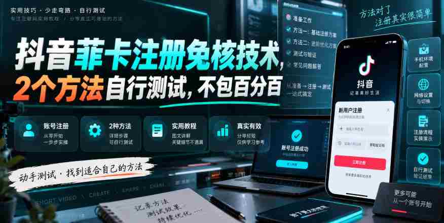抖音菲卡注册免核技术,2个方法自行测试,不包百分百-造富网