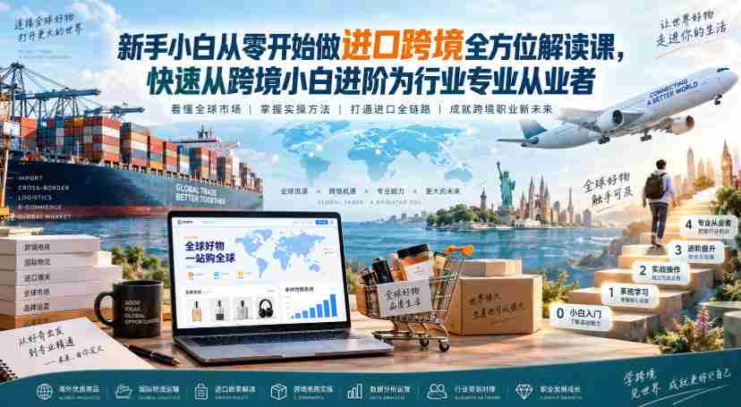 新手小白从零开始做进口跨境全方位解读课，快速从跨境小白进阶为行业专业从业者-造富网