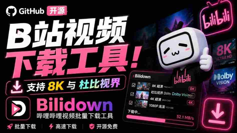 Github开源B站视频下载工具！支持8K与杜比视界的哔哩哔哩视频批量下载工具，简单易用Bilidown-造富网