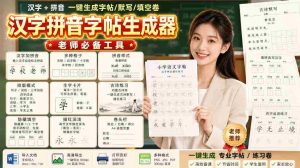 学习神器,汉字拼音字帖生成器,汉字+拼音 一键生成字帖/默写/填空卷,支持词组、成语,老师、家长必备-造富网