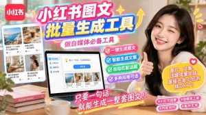小红书图文批量生成工具，话题、文案、配图一键生成，直接发布，做自媒体必备工具-造富网