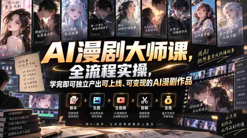 AI漫剧大师课,全流程实操,学完即可独立产出可上线、可变现的AI漫剧作品-造富网