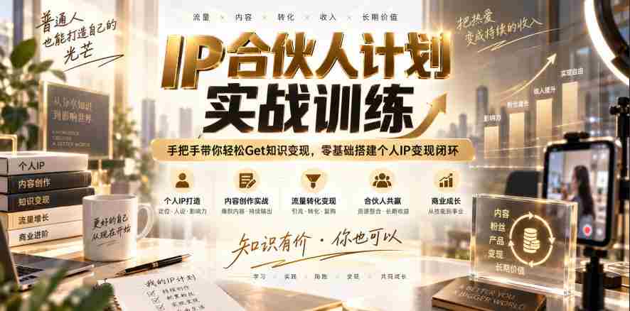 IP合伙人计划实战训练，手把手带你轻松Get知识变现，零基础搭建个人IP变现闭环（更新260908）-造富网